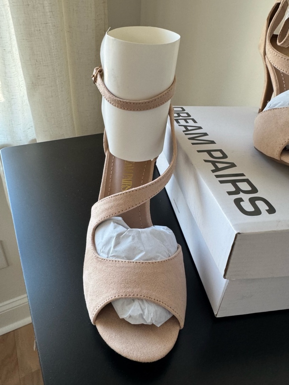 DREAM PAIRS Women's NILE Fashion Stilettos Open Toe Pump Heel Sandals- Nude, NWT - Picture 3 of 11